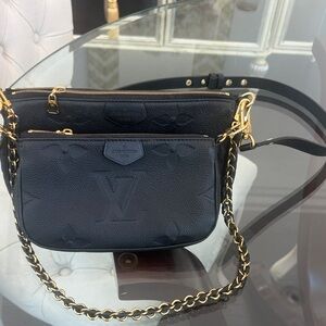 Louis Vuitton Black Embossed Multi Pouch Crossbody Bag with Gold Chain
